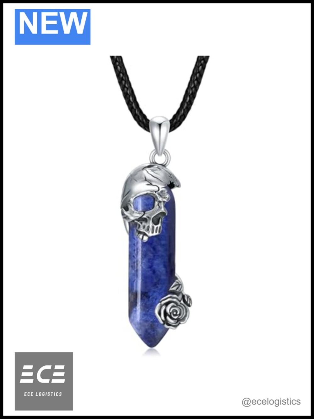 925 Sterling Silver Skull Rose Crystal Pendant Necklace Gothic Jewelry Gift